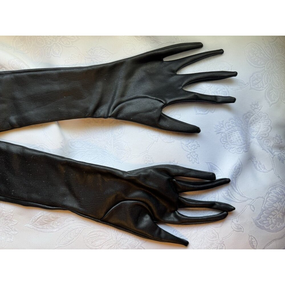 SKIMS Women S Faux Leather Formal Prom Length Long Gloves Onyx Black NEW No Tags - Picture 8 of 10